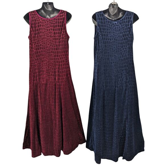 Vintage 1990s Lot 2 Glam Snakeskin Velour Burnout Damask MAXI DRESSES by JALATE - Picture 6 of 9